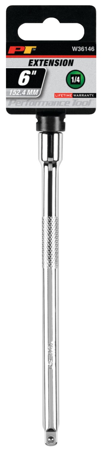 Performance Tool Socket Extension, 1/4 Inch Drive, 6 Inch Length, Polished Nickel Chrome Plated, Chrome Vanadium Alloy Steel, Single – W36146