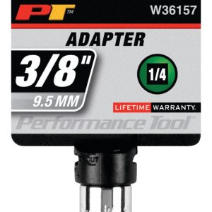 Performance Tool Socket Adapter, 1/4 Inch Female X 3/8 Inch Male, Chrome Plated, Chrome Vanadium Steel, Single – W36157