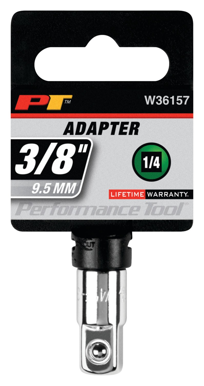 Performance Tool Socket Adapter, 1/4 Inch Female X 3/8 Inch Male, Chrome Plated, Chrome Vanadium Steel, Single – W36157