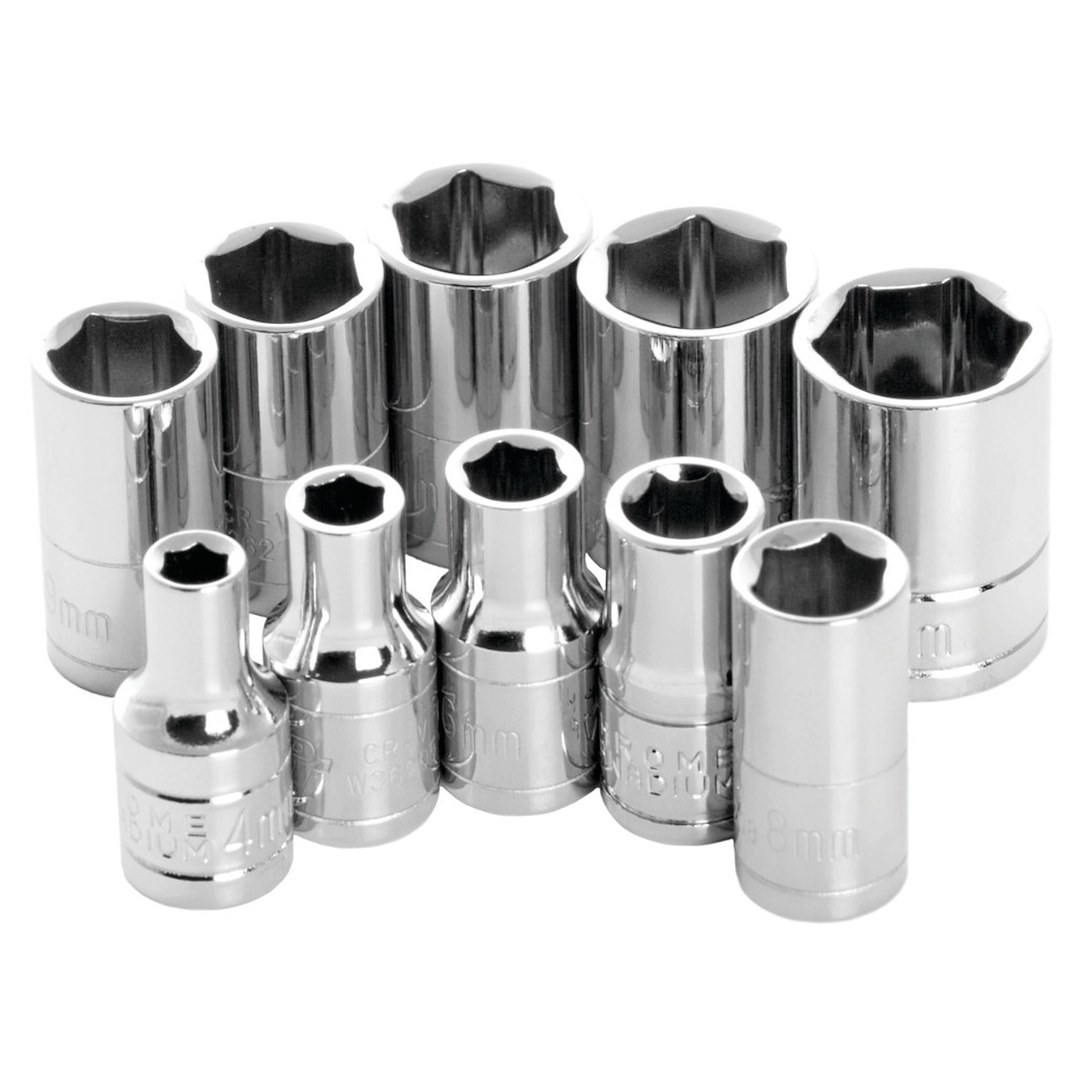Performance Tool Socket Set, 1/4 Inch Drive, Metric, 6 Point, Chrome Vanadium Steel – W36202