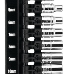 Performance Tool Socket Set, 1/4 Inch Drive, Metric, 6 Point, Chrome Vanadium Steel – W36202