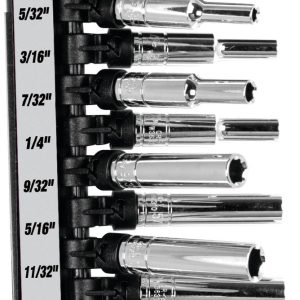 Performance Tool Socket Set, 1/4 Inch Drive, Standard, Deep/ 6 Point, Chrome Vanadium Steel – W36300