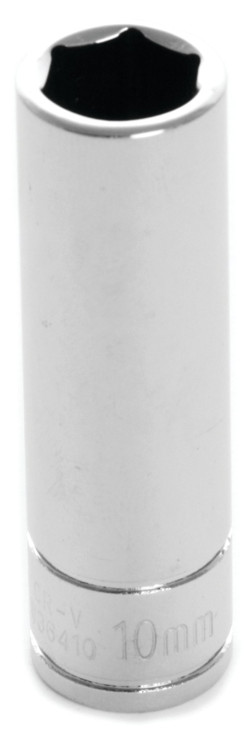 Performance Tool Socket, 1/4 Inch Drive, 10 Millimeter, Metric, Deep Socket, 6 Point, Polished Nickel Chrome Plated, Vanadium Alloy Steel – W36410