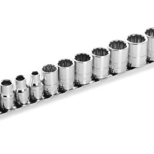 Performance Tool Socket Storage Rail, 3/8 Inch Drive, 18 Inch Length, Wall Mounting, Chrome Plated, Single – W38000