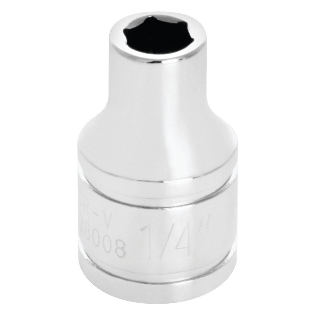 Performance Tool Socket, 3/8 Inch Drive, 1/4 Inch, Standard, 6 Point, Polished Nickel Chrome Plated, Vanadium Alloy Steel, Single – W38008