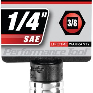 Performance Tool Socket, 3/8 Inch Drive, 1/4 Inch, Standard, 6 Point, Polished Nickel Chrome Plated, Vanadium Alloy Steel, Single – W38008