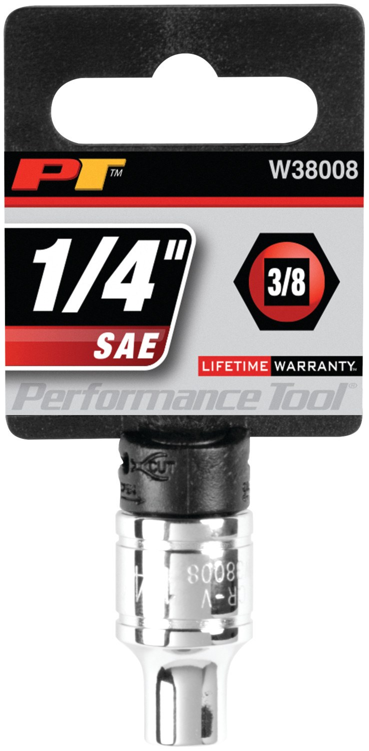 Performance Tool Socket, 3/8 Inch Drive, 1/4 Inch, Standard, 6 Point, Polished Nickel Chrome Plated, Vanadium Alloy Steel, Single – W38008