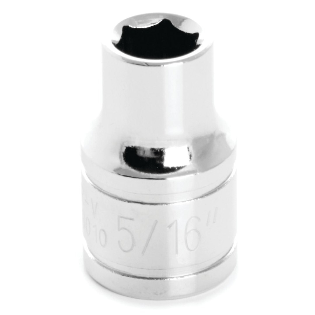 Performance Tool Socket, 3/8 Inch Drive, 5/16 Inch, Standard, 6 Point, Polished Nickel Chrome Plated, Vanadium Alloy Steel, Single – W38010