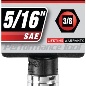 Performance Tool Socket, 3/8 Inch Drive, 5/16 Inch, Standard, 6 Point, Polished Nickel Chrome Plated, Vanadium Alloy Steel, Single – W38010