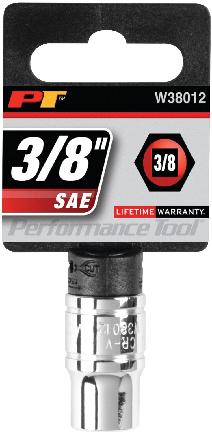 Performance Tool Socket, 3/8 Inch Drive, Standard, 6 Point, Polished Nickel Chrome Plated, Vanadium Alloy Steel, Single – W38012