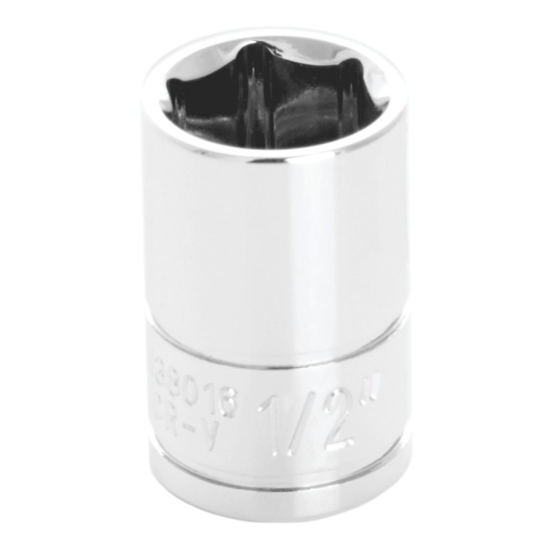 Performance Tool Socket, 3/8 Inch Drive, 1/2 Inch, Standard, 6 Point, Polished Nickel Chrome Plated, Vanadium Alloy Steel, Single – W38016
