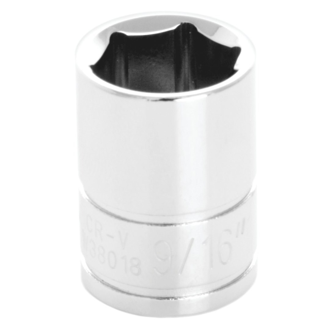 Performance Tool Socket, 3/8 Inch Drive, 9/16 Inch, Standard, 6 Point, Polished Nickel Chrome Plated, Vanadium Alloy Steel, Single – W38018
