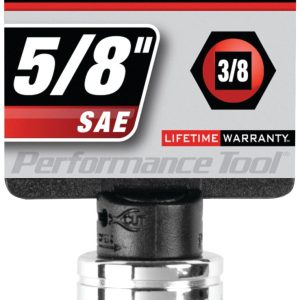 Performance Tool Socket, 3/8 Inch Drive, 5/8 Inch, Standard, 6 Point, Polished Nickel Chrome Plated, Vanadium Alloy Steel, Single – W38020