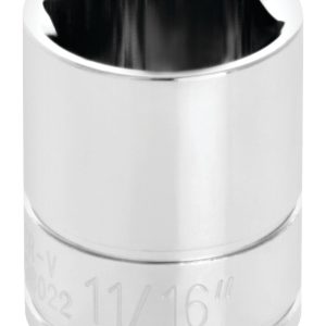 Performance Tool Socket, 3/8 Inch Drive, 11/16 Inch, Standard, 6 Point, Polished Nickel Chrome Plated, Vanadium Alloy Steel, Single – W38022