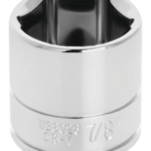 Performance Tool Socket, 3/8 Inch Drive, 7/8 Inch, Standard, 6 Point, Polished Nickel Chrome Plated, Vanadium Alloy Steel, Single – W38028