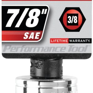 Performance Tool Socket, 3/8 Inch Drive, 7/8 Inch, Standard, 6 Point, Polished Nickel Chrome Plated, Vanadium Alloy Steel, Single – W38028