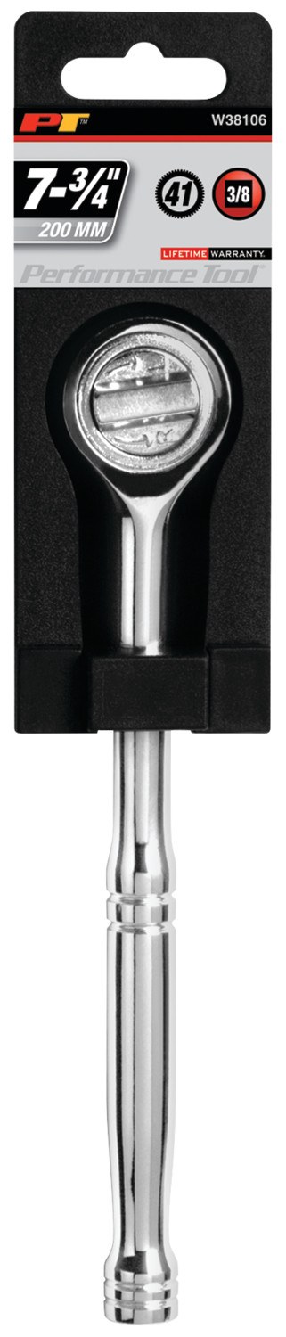 Performance Tool Ratchet, 3/8 Inch Drive X 7-7/8 Inch Length, Round Head, 41 Teeth, Polished Nickel Chrome Plated – W38106