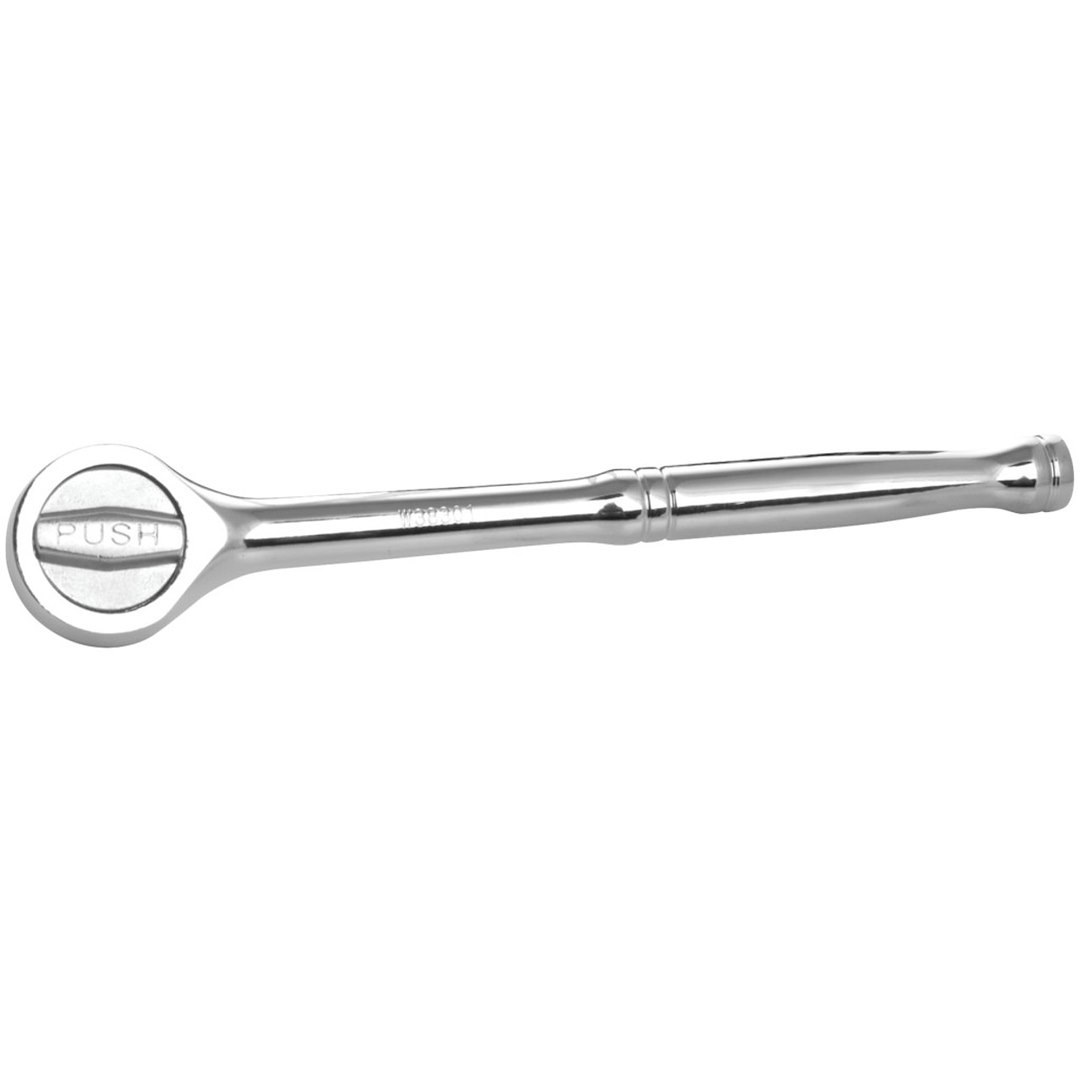 Performance Tool Ratchet, 3/8 Inch Drive X 7-7/8 Inch Length, Quick Release Round Head, 41 Teeth, Polished Nickel Chrome Plated – W38107