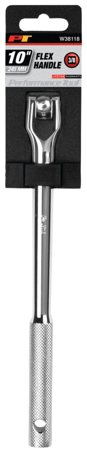 Performance Tool Breaker Bar, Non-Ratcheting Head, 3/8 Inch Drive, 10 Inch Length, With Swivel Head, Chrome Plated – W38118