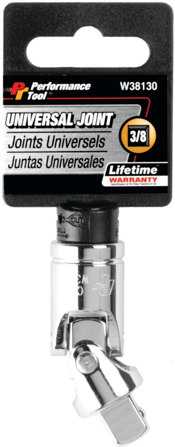Performance Tool Universal Joint Socket, Use to Rotate Sockets for Hard to Reach Angles, 3/8 Inch Drive, Chrome Plated, Chrome Vanadium Steel – W38130