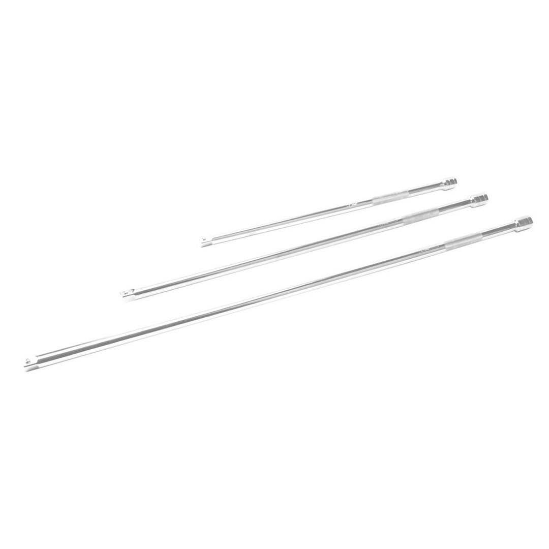 Performance Tool Socket Extension, 3/8 Inch Drive, 18 Inch/ 24 Inch/ 30 Inch Length, Chrome Plated, Vanadium Steel, Set of 3 – W38139