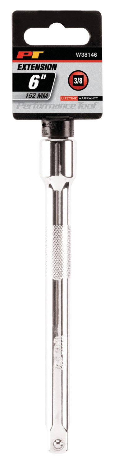 Performance Tool Socket Extension, 3/8 Inch Drive, 6 Inch Length, Polished Nickel Chrome Plated, Chrome Vanadium Alloy Steel, Single – W38146