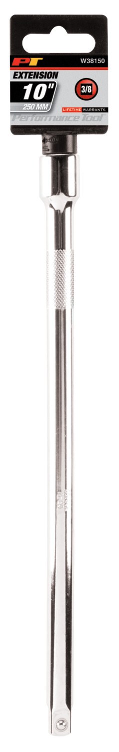 Performance Tool Socket Extension, 3/8 Inch Drive, 10 Inch Length, Polished Nickel Chrome Plated, Chrome Vanadium Alloy Steel, Single – W38150