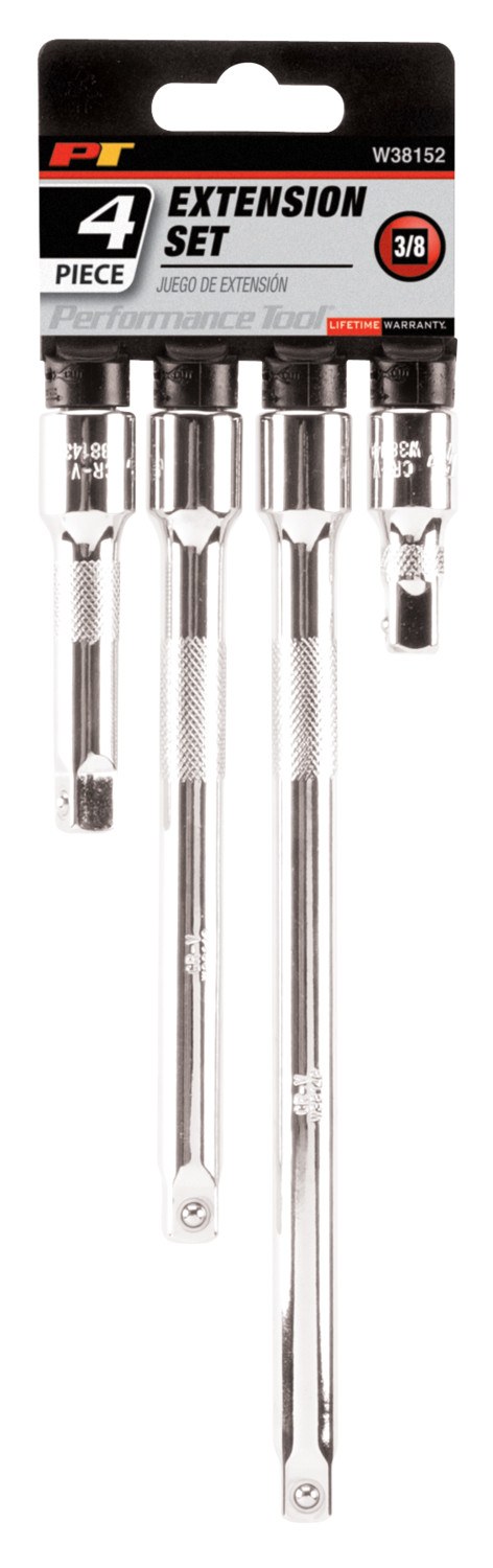 Performance Tool Socket Extension, 3/8 Inch Drive, 1-3/4 Inch/ 3 Inch/ 6 Inch/ 8 Inch Length, Polished Nickel Chrome Plated – W38152