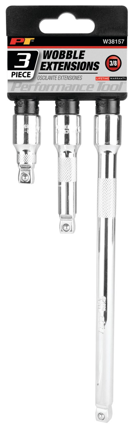 Performance Tool Socket Extension, 3/8 Inch Drive, 1-3/4 Inch/ 3 Inch/ 8 Inch Length, Polished Nickel Chrome Plated – W38157