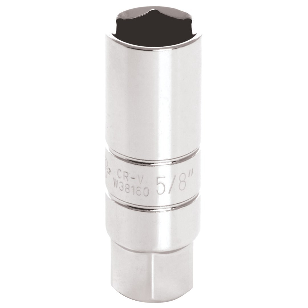 Performance Tool Spark Plug Socket, 3/8 Inch Drive, 5/8 Inch, Chrome Plated, Chrome Vanadium Alloy Steel – W38160
