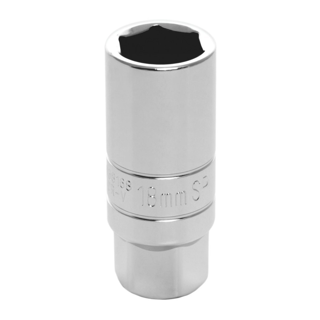 Performance Tool Spark Plug Socket, 3/8 Inch Drive, 18 Millimeter, Chrome Plated, Chrome Vanadium Alloy Steel – W38168