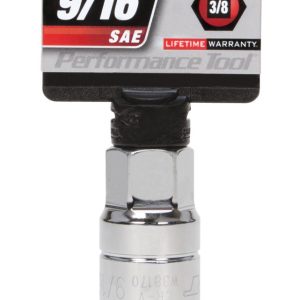 Performance Tool Spark Plug Socket, 3/8 Inch Drive, 9/16 Inch, Chrome Plated, Chrome Vanadium Alloy Steel – W38170