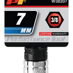 Performance Tool Socket, 3/8 Inch Drive, 7 Millimeter, Metric, 6 Point, Polished Nickel Chrome Plated, Vanadium Alloy Steel, Single – W38207