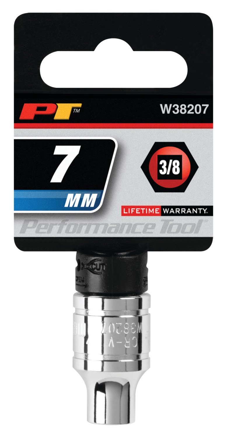 Performance Tool Socket, 3/8 Inch Drive, 7 Millimeter, Metric, 6 Point, Polished Nickel Chrome Plated, Vanadium Alloy Steel, Single – W38207