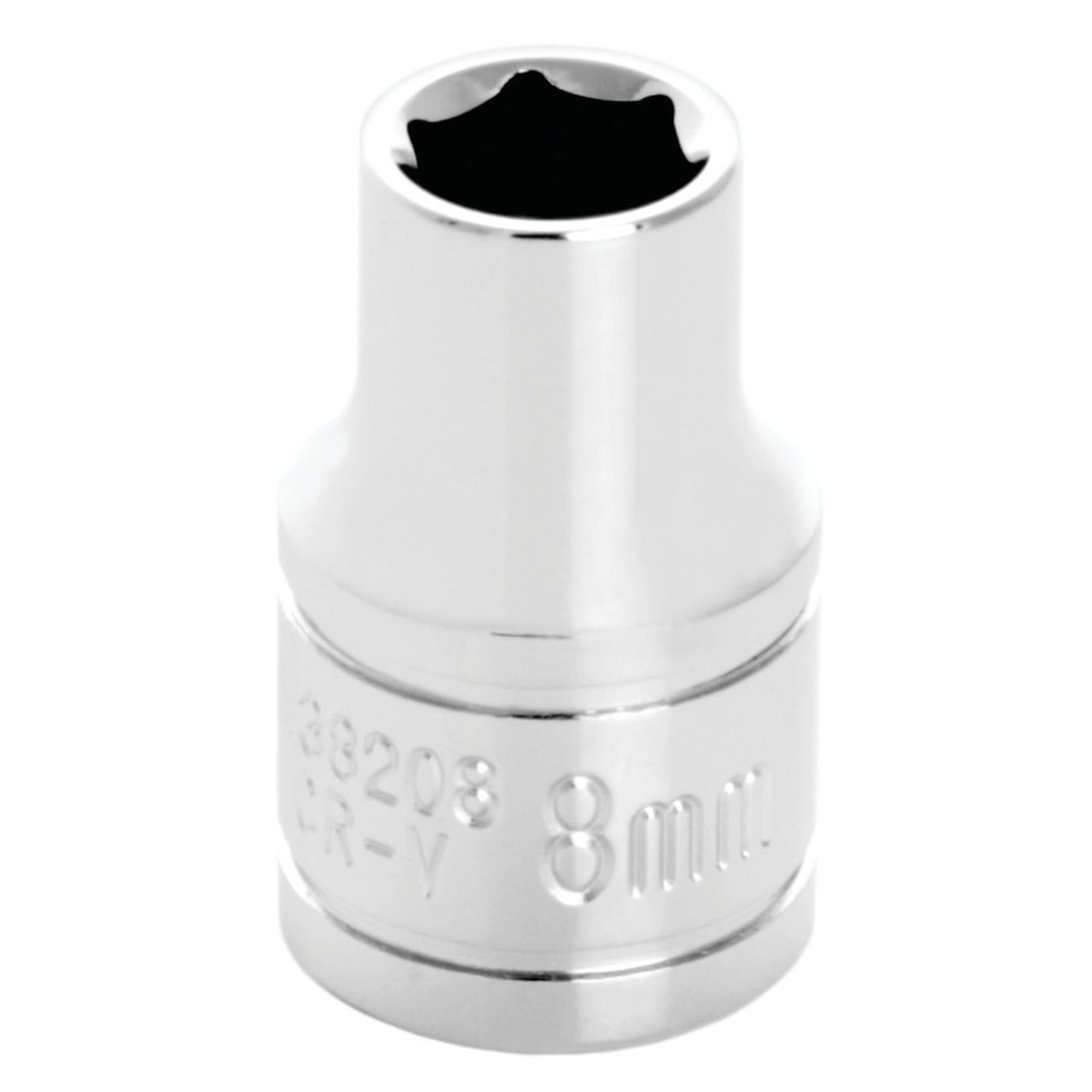 Performance Tool Socket, 3/8 Inch Drive, 8 Millimeter, Metric, 6 Point, Polished Nickel Chrome Plated, Vanadium Alloy Steel, Single – W38208