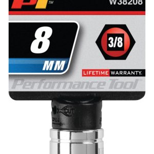 Performance Tool Socket, 3/8 Inch Drive, 8 Millimeter, Metric, 6 Point, Polished Nickel Chrome Plated, Vanadium Alloy Steel, Single – W38208