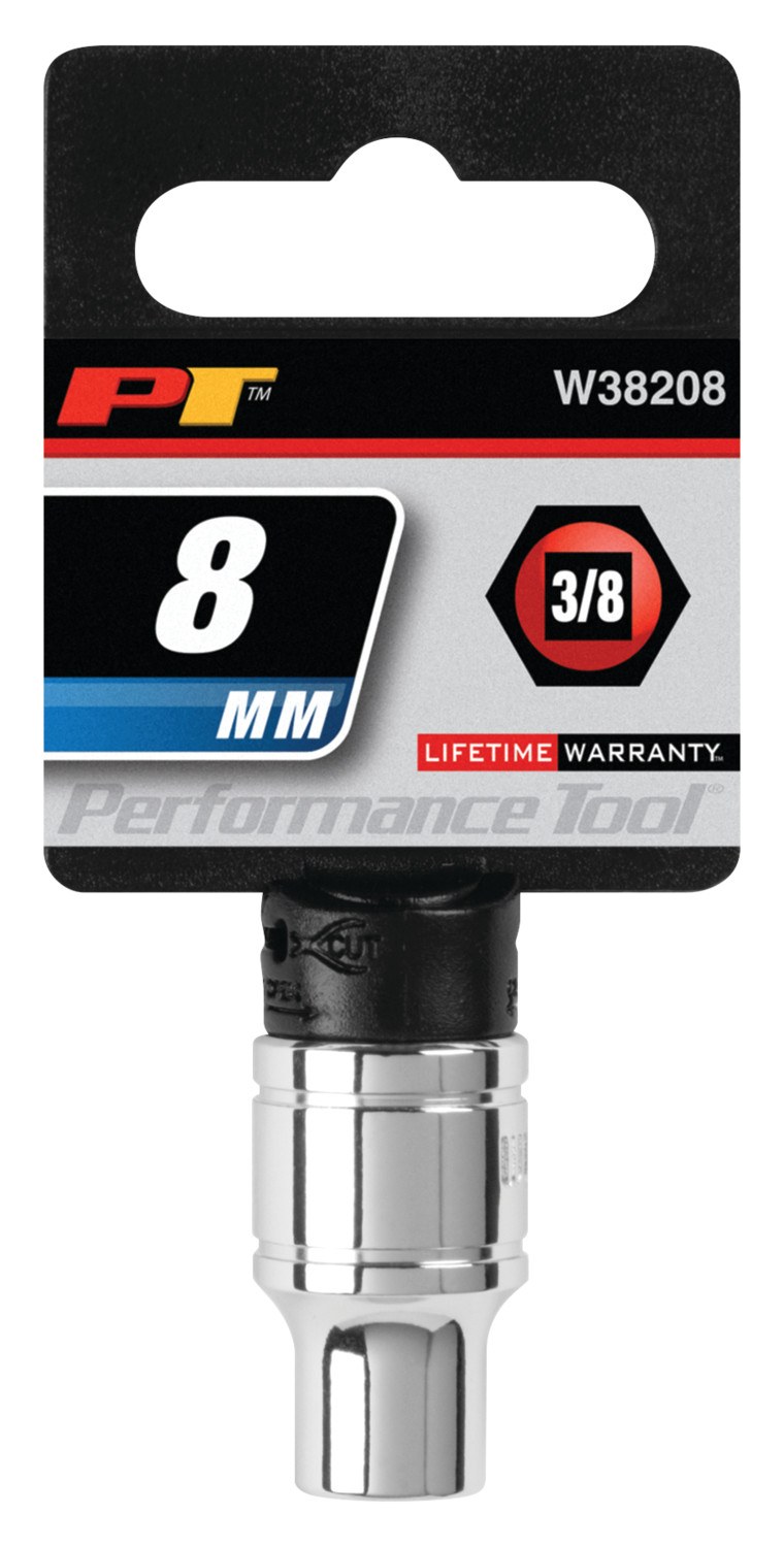 Performance Tool Socket, 3/8 Inch Drive, 8 Millimeter, Metric, 6 Point, Polished Nickel Chrome Plated, Vanadium Alloy Steel, Single – W38208