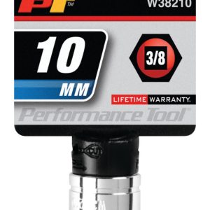 Performance Tool Socket, 3/8 Inch Drive, 10 Millimeter, Metric, 6 Point, Polished Nickel Chrome Plated, Vanadium Alloy Steel, Single – W38210