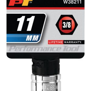 Performance Tool Socket, 3/8 Inch Drive, 11 Millimeter, Metric, 6 Point, Polished Nickel Chrome Plated, Vanadium Alloy Steel, Single – W38211