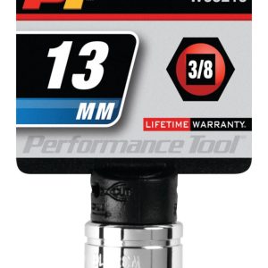 Performance Tool Socket, 3/8 Inch Drive, 13 Millimeter, Metric, 6 Point, Polished Nickel Chrome Plated, Vanadium Alloy Steel, Single – W38213