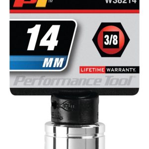 Performance Tool Socket, 3/8 Inch Drive, 14 Millimeter, Metric, 6 Point, Polished Nickel Chrome Plated, Vanadium Alloy Steel, Single – W38214