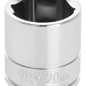 Performance Tool Socket, 3/8 Inch Drive, 20 Millimeter, Metric, 6 Point, Polished Nickel Chrome Plated, Vanadium Alloy Steel, Single – W38220