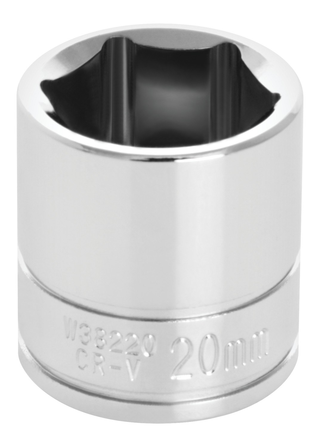 Performance Tool Socket, 3/8 Inch Drive, 20 Millimeter, Metric, 6 Point, Polished Nickel Chrome Plated, Vanadium Alloy Steel, Single – W38220
