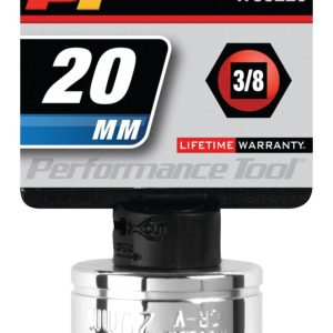 Performance Tool Socket, 3/8 Inch Drive, 20 Millimeter, Metric, 6 Point, Polished Nickel Chrome Plated, Vanadium Alloy Steel, Single – W38220