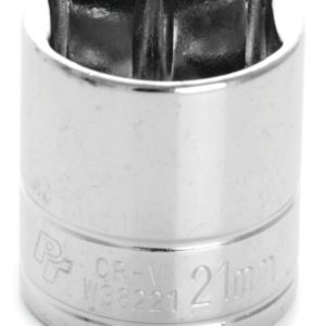 Performance Tool Socket, 3/8 Inch Drive, 21 Millimeter, Metric, 6 Point, Polished Nickel Chrome Plated, Vanadium Alloy Steel, Single – W38221