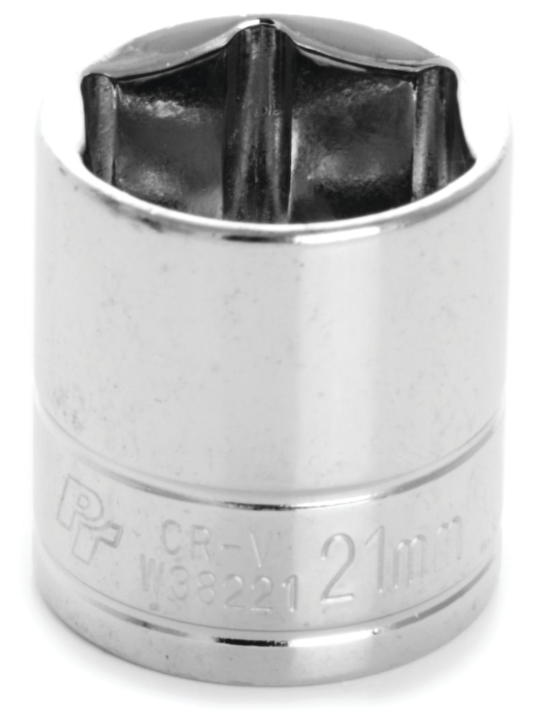 Performance Tool Socket, 3/8 Inch Drive, 21 Millimeter, Metric, 6 Point, Polished Nickel Chrome Plated, Vanadium Alloy Steel, Single – W38221