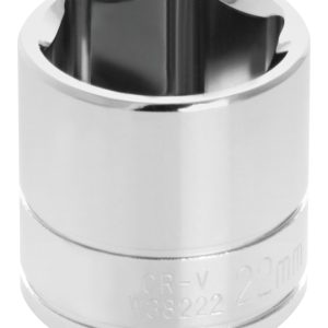 Performance Tool Socket, 3/8 Inch Drive, 22 Millimeter, Metric, 6 Point, Polished Nickel Chrome Plated, Vanadium Alloy Steel, Single – W38222