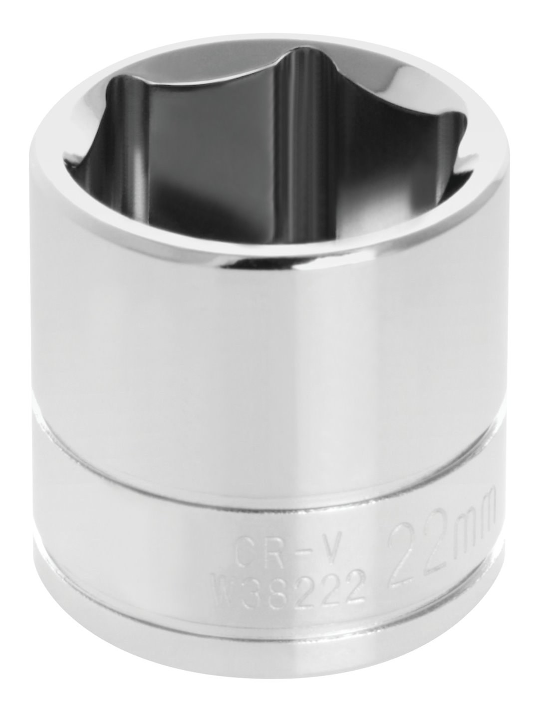 Performance Tool Socket, 3/8 Inch Drive, 22 Millimeter, Metric, 6 Point, Polished Nickel Chrome Plated, Vanadium Alloy Steel, Single – W38222