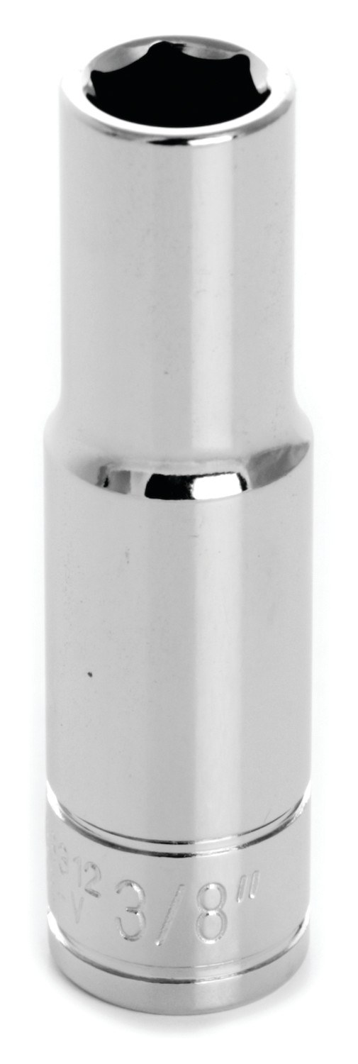 Performance Tool Socket, 3/8 Inch Drive, Standard, Deep Socket, 6 Point, Polished Nickel Chrome Plated, Vanadium Alloy Steel, Single – W38312