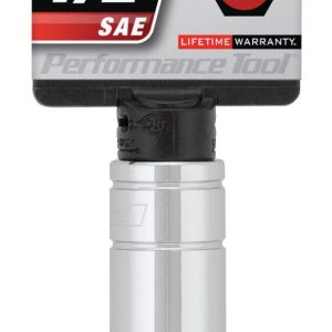 Performance Tool Socket, 3/8 Inch Drive, 1/2 Inch, Standard, Deep Socket, 6 Point, Polished Nickel Chrome Plated, Vanadium Alloy Steel – W38316